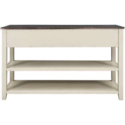 TREXM Retro Design Console Table with Two Open Shelves, Pine Solid Wood Frame and Legs for Living Room (Espresso+Beige)