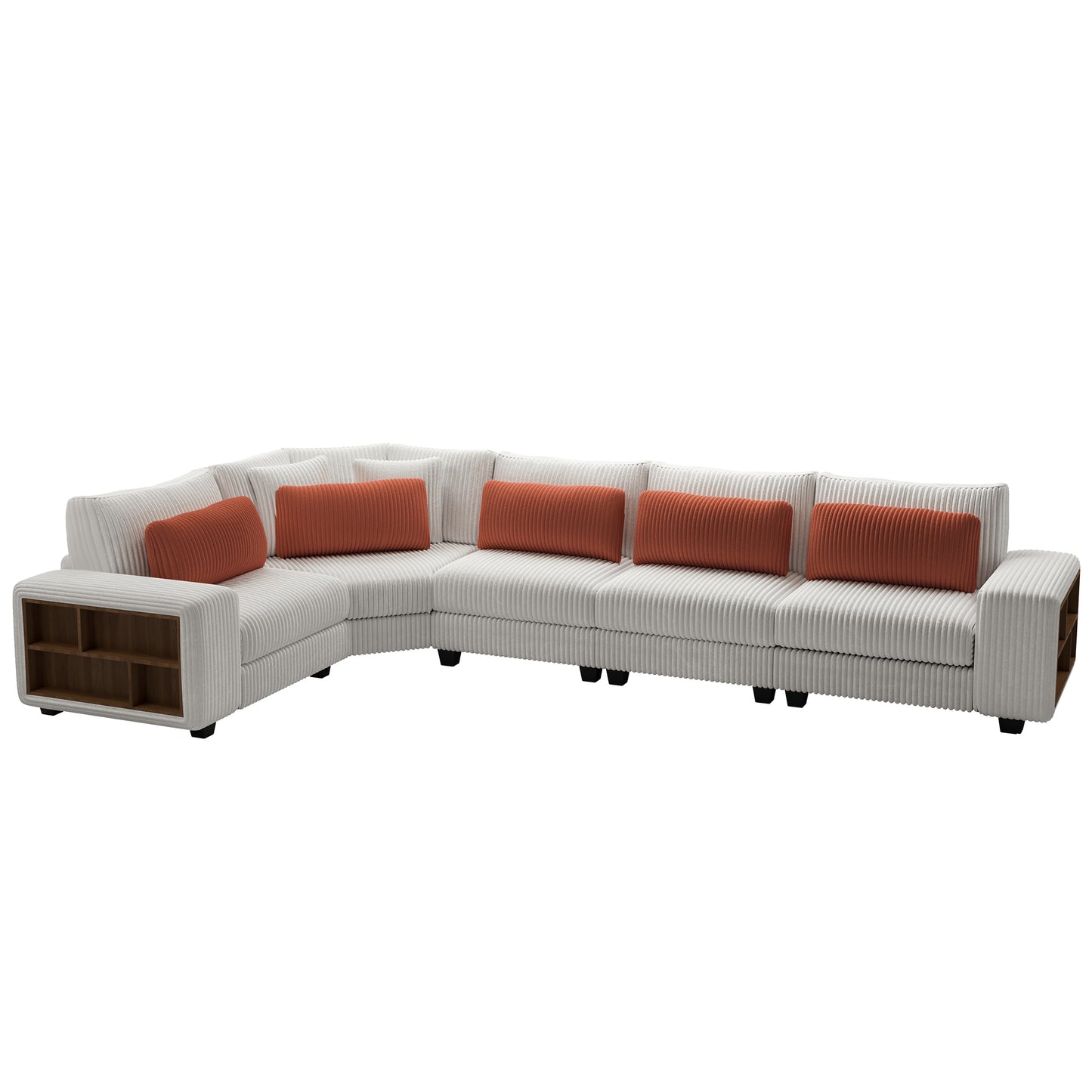 Modular Sectional L-shaped Sofa with Armrest Wooden Frame Locker, Stylish and Comfortable , Cream Style, Beige