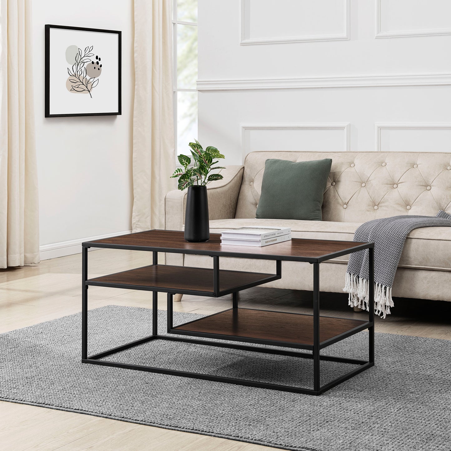 Contemporary Two-Tone Metal Coffee Table - Dark Walnut