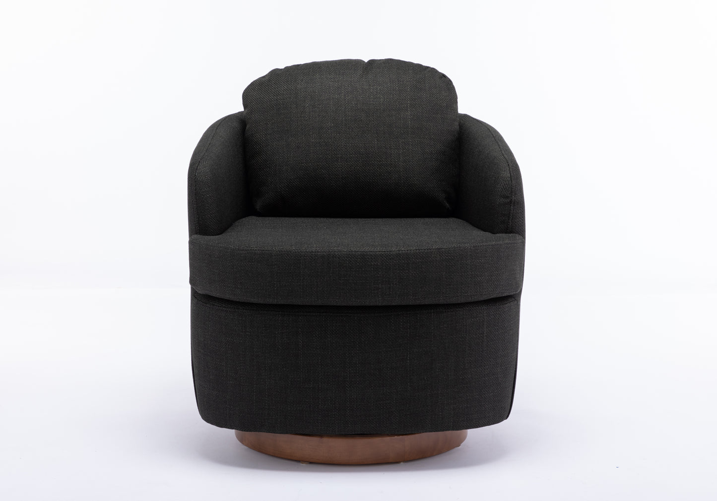 035-Linen Fabric Swivel Accent Chair With Soild Wood Round Brown Base Leg,Dark Gray