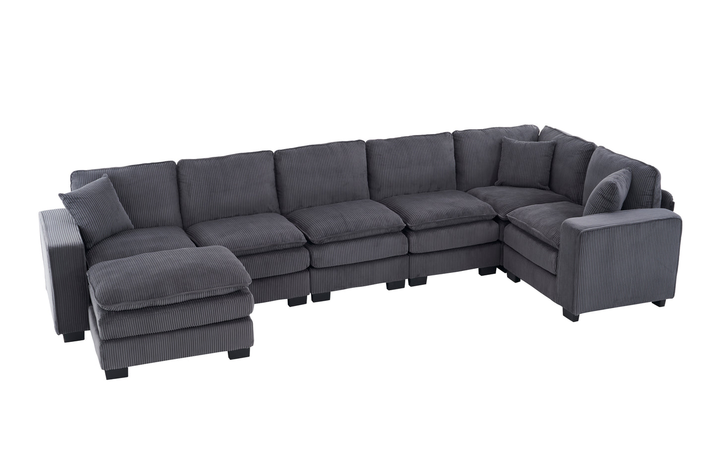 Modern U Shaped 6-seat Sectional Sofa Couch with one Ottoman and three toss pillows ,Modular Sofa for Living Room,Corduroy sofa