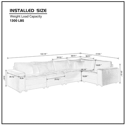 5 Seats,Oversized Sectional Sofa,L Shaped Corner Couch with Detachable Seat & Back Cushion, Corduroy Upholstery Convertible Sleeper Sofa&Couch for Living Room