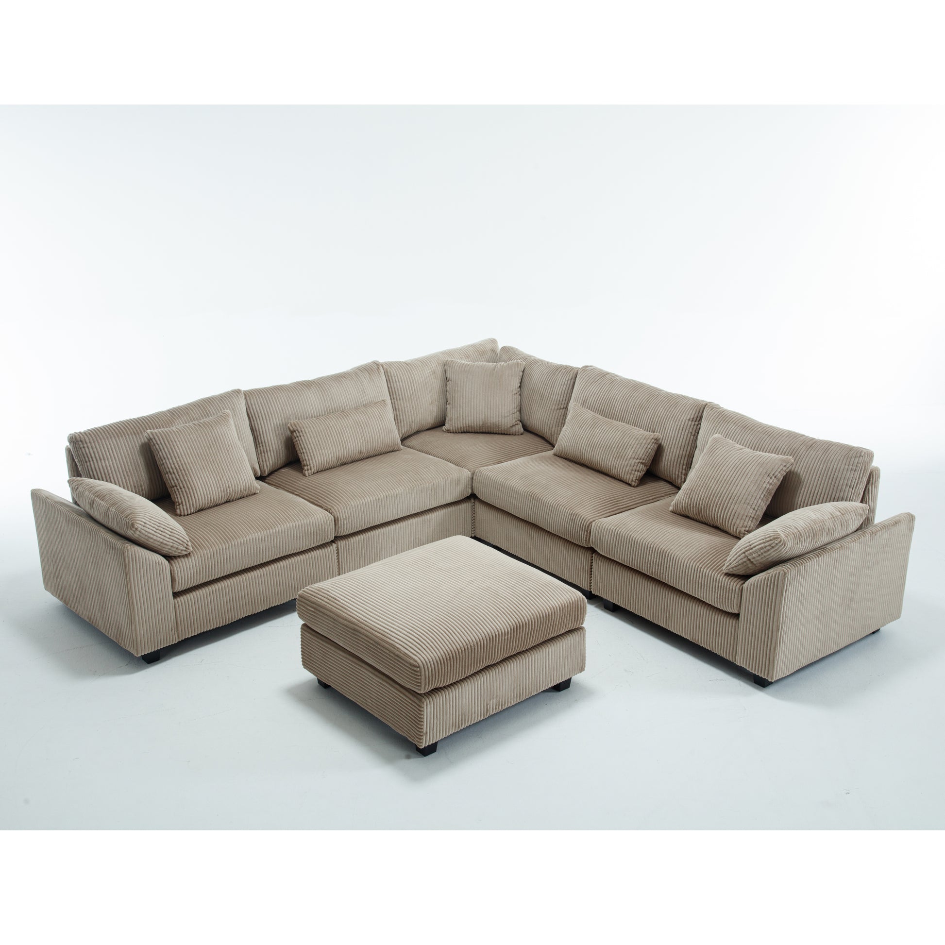 Oversized Modular Sectional Sofa Set, Corduroy Upholstered Deep Seat Comfy Sofa for Living Room, 6 Seat, Brown