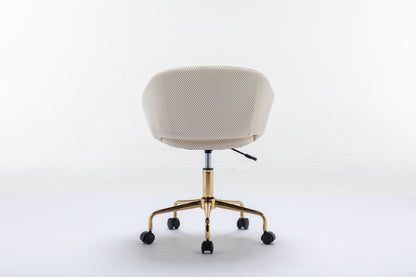 047-Mesh Fabric Home Office 360°Swivel Chair Adjustable Height With Gold Metal Base,Beige