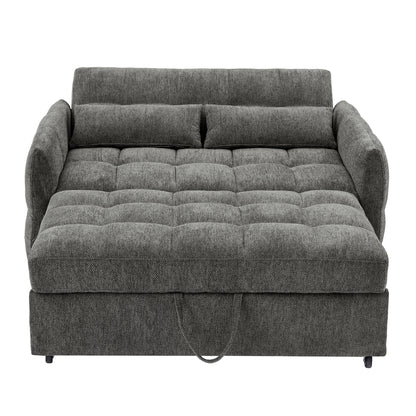 52.8" Loveseat Sofa Pull-out Sofa Bed Tufted Sleeper Sofa with an Adjustable Backrest, Three USB Ports and Two Lumbar Pillows for Living Room, Grey