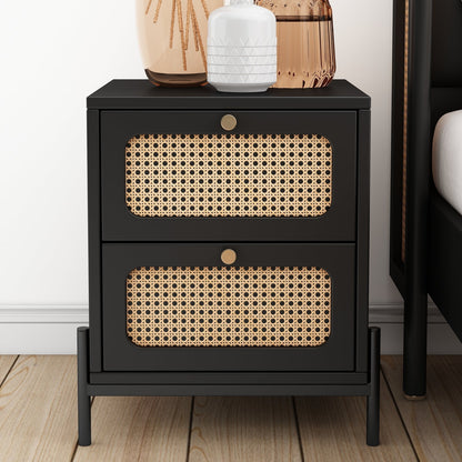 Yara Modern Cannage Rattan Wood Nightstand