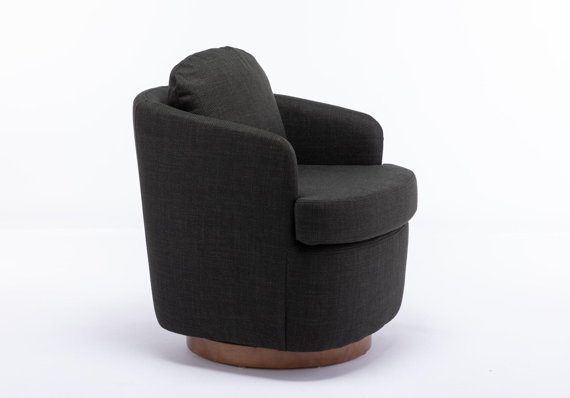 035-Linen Fabric Swivel Accent Chair With Soild Wood Round Brown Base Leg,Dark Gray