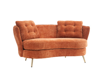 Polyester fiber Loveseat Sofa Chair Upholstered Couch with Golden Metal Legs Club Two-Seat Sofa for Living Reading Room Bedroom Apartment Small Space Dorm,Orange.