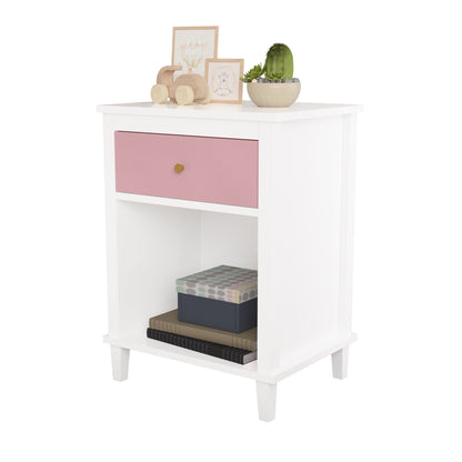 26.77''H Wooden Nightstand with One Drawer One Shelf for Kids, Adults, Pink - Groovy Boardz