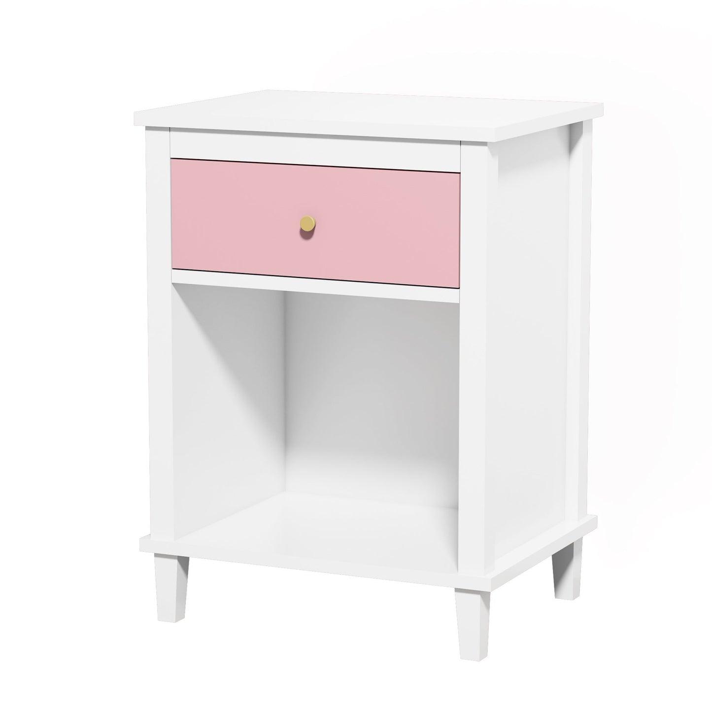 26.77''H Wooden Nightstand with One Drawer One Shelf for Kids, Adults, Pink - Groovy Boardz