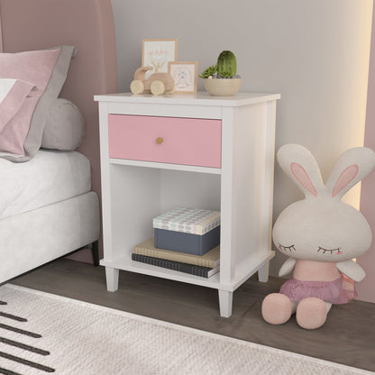 26.77''H Wooden Nightstand with One Drawer One Shelf for Kids, Adults, Pink - Groovy Boardz