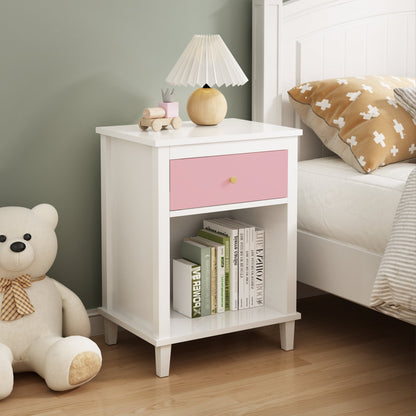 26.77''H Wooden Nightstand with One Drawer One Shelf for Kids, Adults, Pink - Groovy Boardz