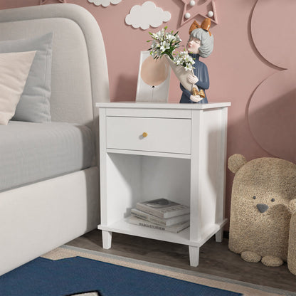 26.77''H Wooden Nightstand with One Drawer One Shelf for Kids, Adults, White - Groovy Boardz