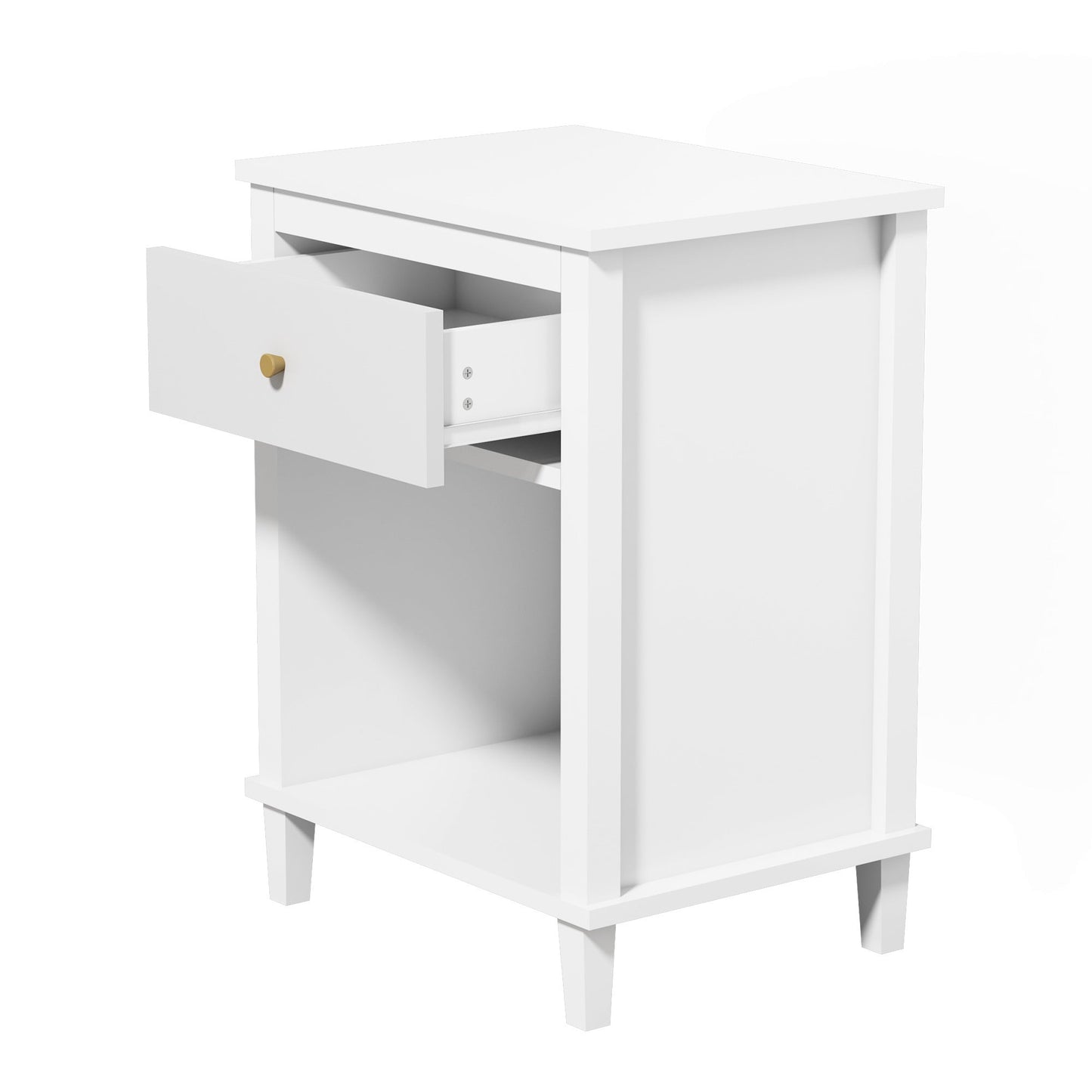 26.77''H Wooden Nightstand with One Drawer One Shelf for Kids, Adults, White - Groovy Boardz