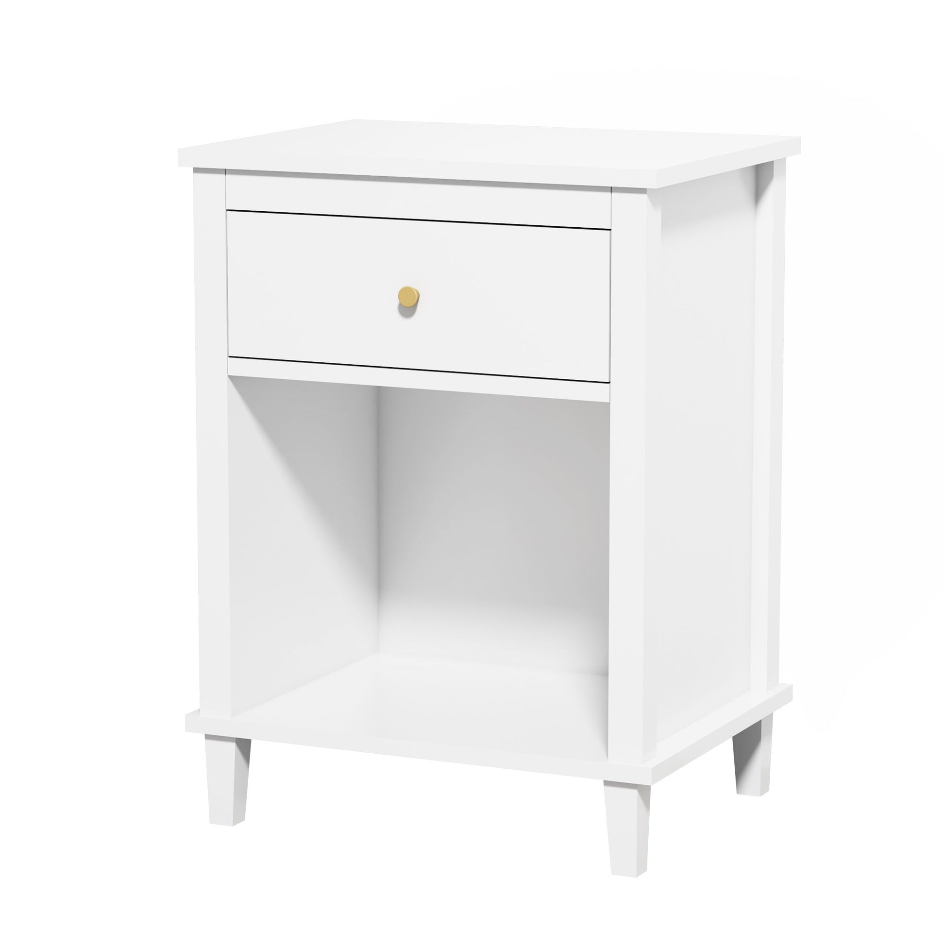 26.77''H Wooden Nightstand with One Drawer One Shelf for Kids, Adults, White - Groovy Boardz