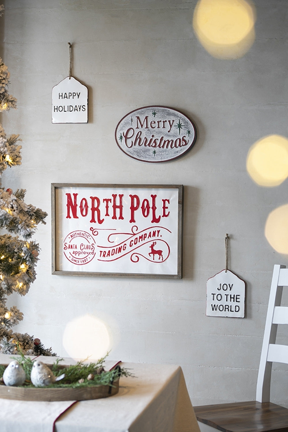 26x18"H Iron/Wood North Pole Trading Company Wall Sign, for Christmas Holiday Table Wall Decor