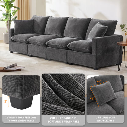 [VIDEO provided] [New] 110*29" Modern Modular Sofa, 4 Seat Chenille Sectional Couch Set with 2 Pillows Included, Freely Combinable Indoor Funiture for Living Room, Apartment, Office, 2 Colors