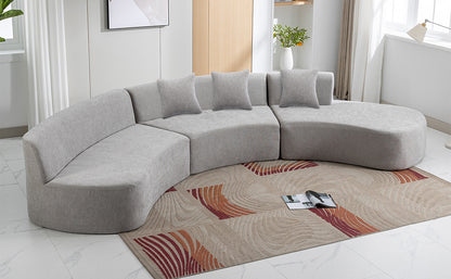 136.6" Stylish Curved sofa Sectional Sofa Chenille Fabric Sofa Couch with Three Throw Pillows for Living Room, Grey