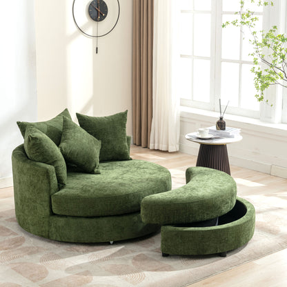 Orisfur. 360° Swivel Accent Barrel Chair with Storage Ottoman & 4 Pillows, Modern Chenille Leisure Chair Round Accent for Living Room, Green