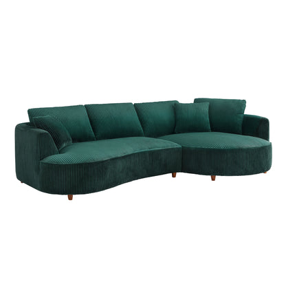 122.04 inch Corduroy Upholstered Sectional Sofa with Right Facing Chaise for Living Room Office Corner Corduroy Modern Sofa GREEN