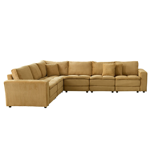 6 Seats,Oversized Sectional Sofa,L Shaped Corner Couch with Detachable Seat & Back Cushion, Corduroy Upholstery Convertible Sleeper Sofa&Couch for Living Room