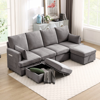 Modern U shape Modular Sofa, 6 Seat Chenile sectional Couch Set with 2 pilows lncluded, freely CombinableIndoor Funiture for Living Room,Apartment, Office, 3 Colors