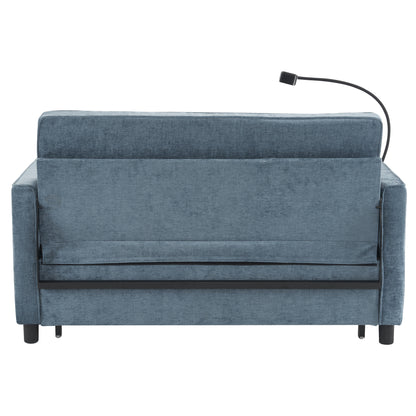 56.9" Loveseat Sofa Pull-out Sofa Bed Sleeper Sofa with a Reversible Backrest Cushion, Side Pockets, Two USB Ports and a Phone Holder for Living Room, Blue