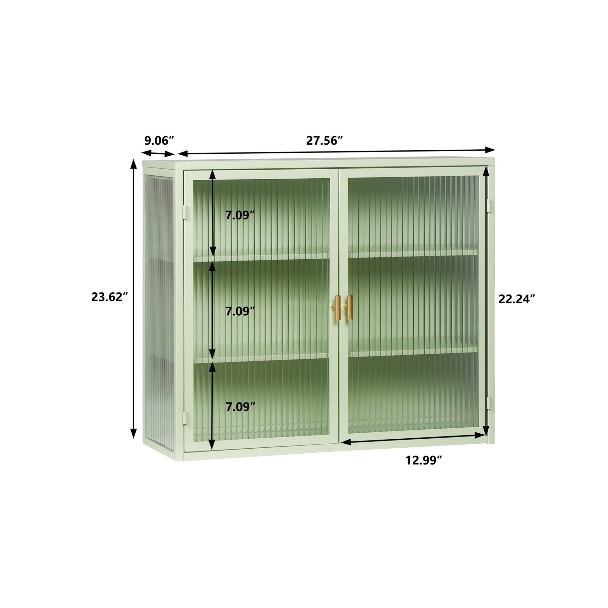 27.56"Glass Doors Modern Two-door Wall Cabinet with Featuring Three-tier Storage for Entryway Living Room Bathroom Dining Room,Mint Green - Groovy Boardz