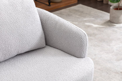 035-Boucle Fabric Swivel Accent Chair With Soild Wood Round Brown Base Leg,Light Gray