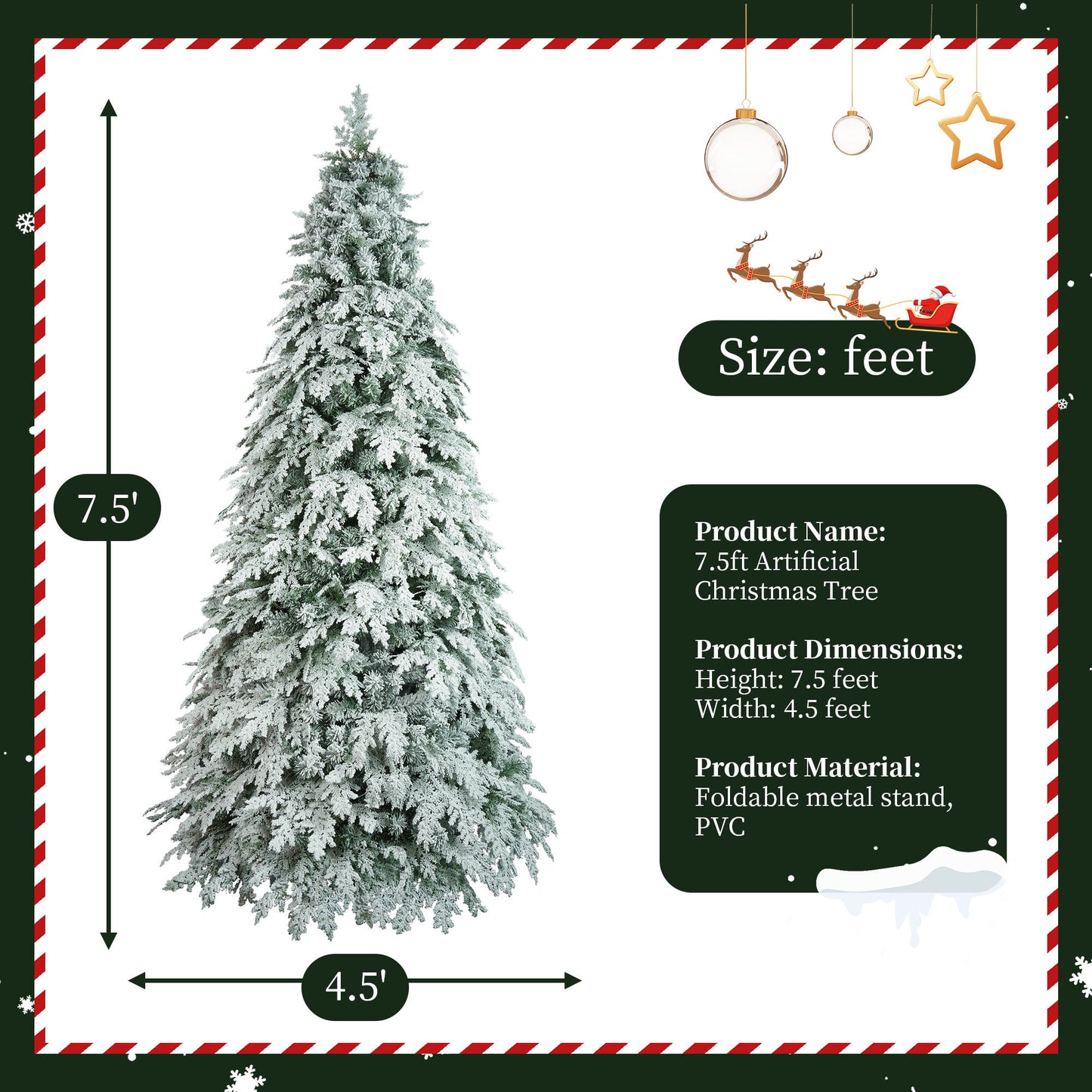 7.5ft Artificial Christmas Tree with 400 LED Lights and 1200 Bendable Branches, Christmas Tree Holiday Decoration, Creative Decorated Trees, Xmas Tree Christmas Decorations