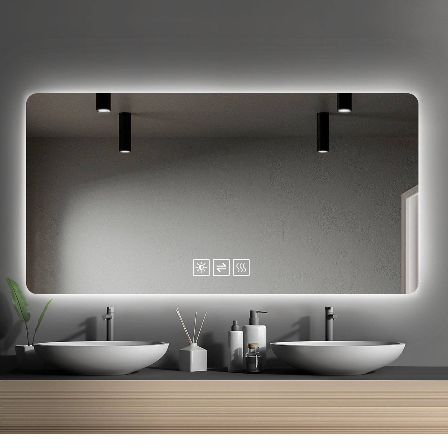 Bathroom Mirror with Led Lights Front and Backlit,  Anti-Fog Lighted Vanity Mirrors for Wall Mounted, 3 Colors and 5 level Dimmable, Horizontal/Vertical