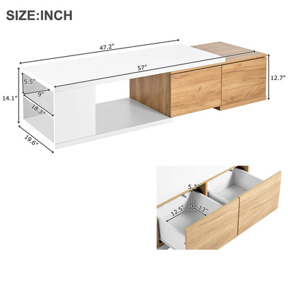 ON-TREND Extendable TV Stand and Coffee Table Set with 3 Tier Bookshelves for Living Room