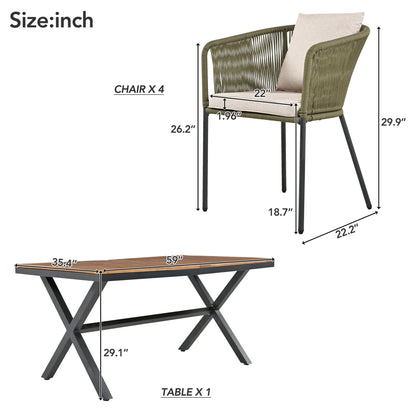 GO 7 Pieces Patio Dining Set, All-Weather Outdoor Furniture Set with Dining Table and Chairs, Acacia Wood Tabletop, Metal Frame, for for Garden, Backyard, Balcony, Green