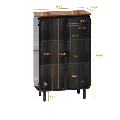 28.35"Glass Doors Modern Two-door Cabinet with Featuring Three-tier Storage,Unique Fir Cabinet Top,for Entryway,Living Room,Home Office,Dining Room - Groovy Boardz