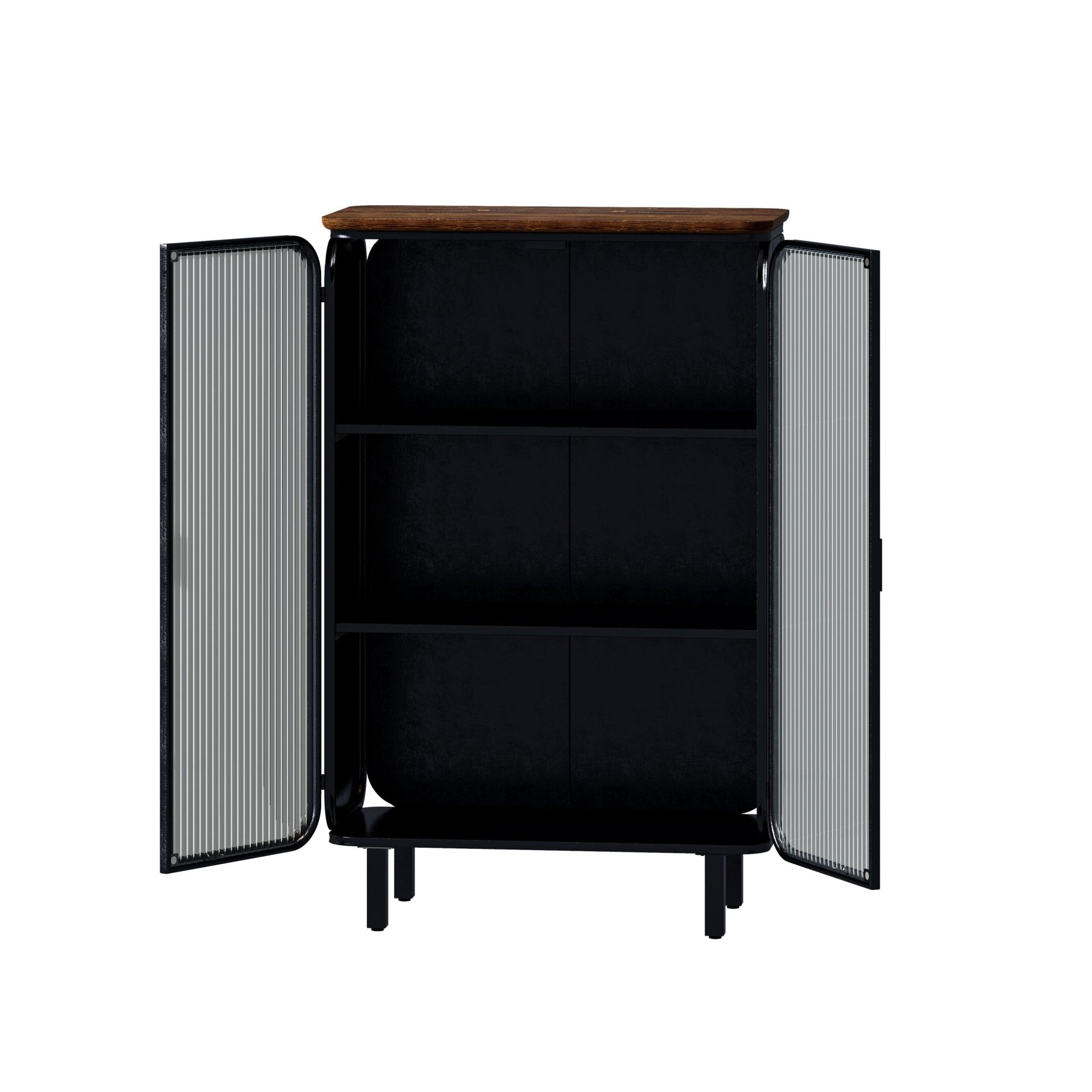 28.35"Glass Doors Modern Two-door Cabinet with Featuring Three-tier Storage,Unique Fir Cabinet Top,for Entryway,Living Room,Home Office,Dining Room - Groovy Boardz