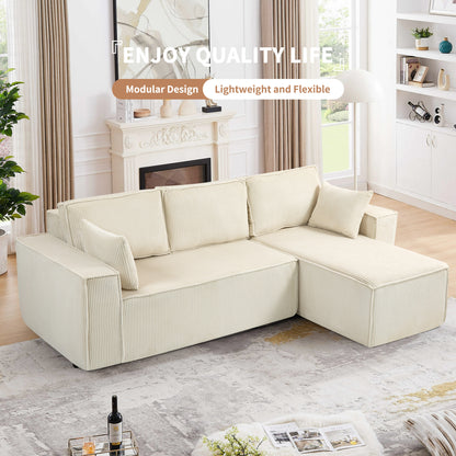 [Video provided] L-Shape Modular Sectional Sofa Couch - Comfy Upholstered Cloud Couch for Living Room - Modern Minimalist Couch,2 PIC Free Combination,No Assembly Required (Beige,Plush Corduroy)