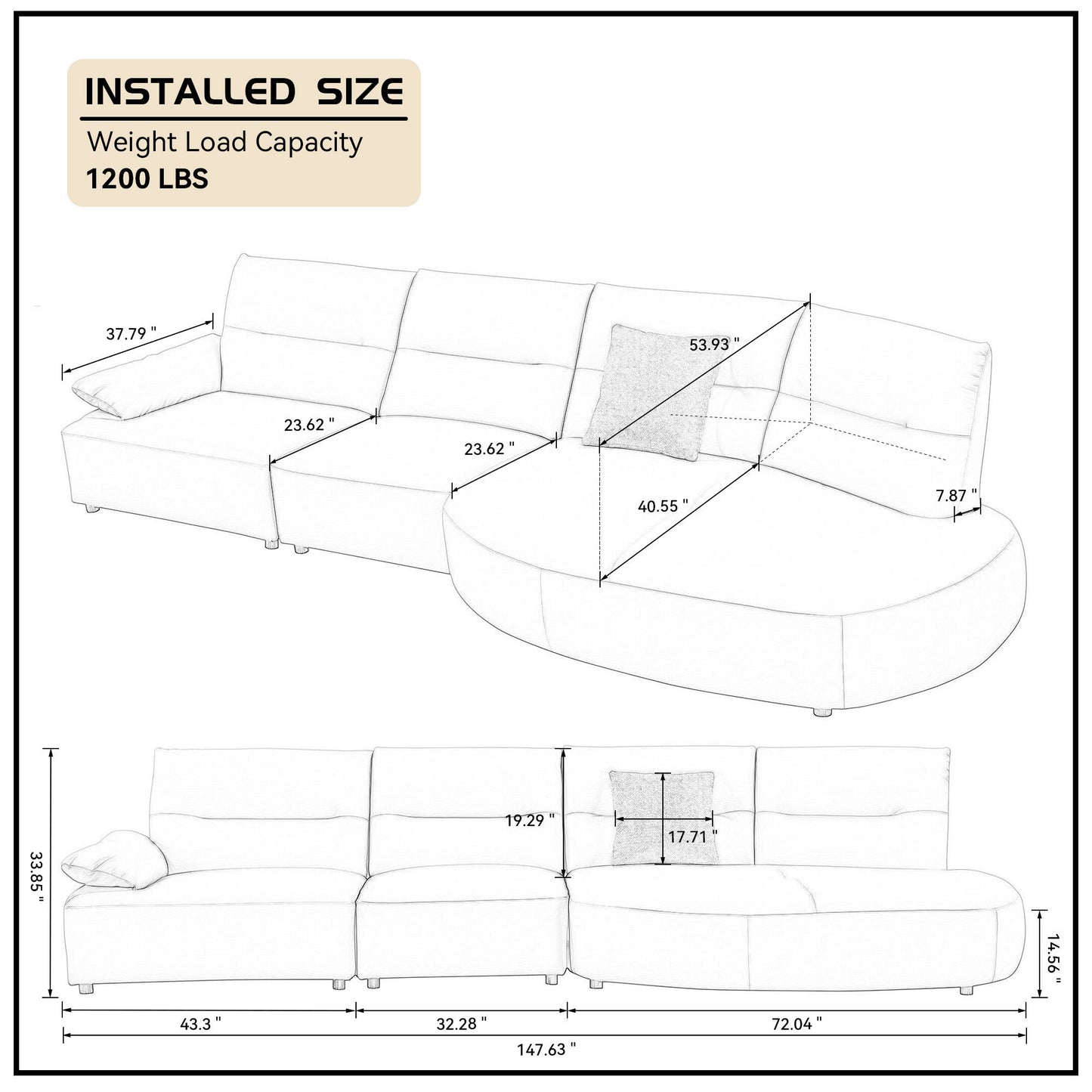 147.24'' Oversied Modern Sectional Curved Shaped Sofa Couch for Living Room,Upholstered 5-Seat Sofa Eco-leather Couch Set,Brown