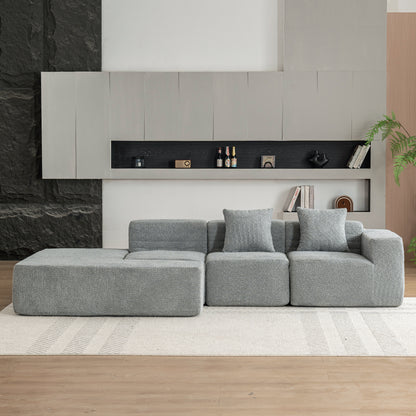 116.5" Sectional Sofa Full-compressed Sofa Couch Free-combined Sofa for Living Room, Grey