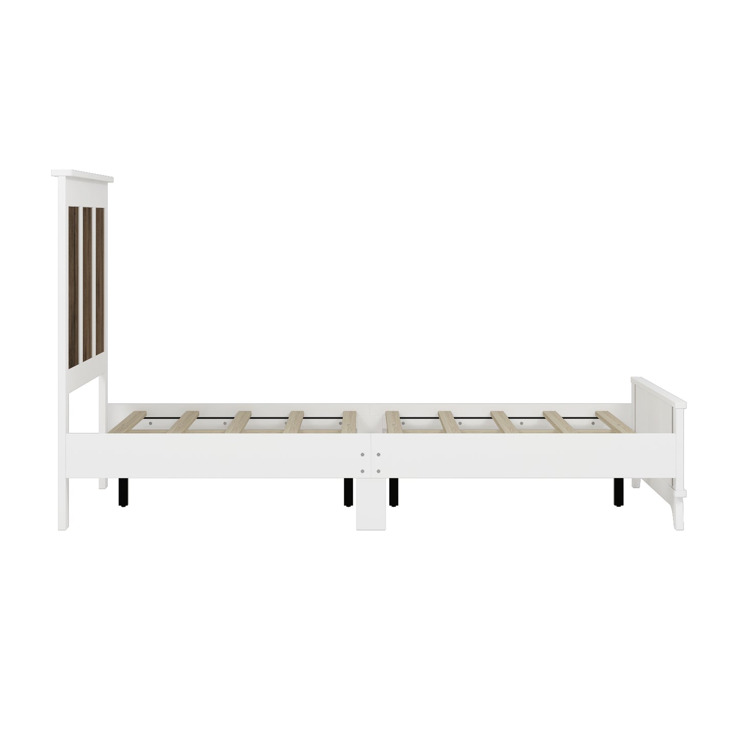 Farmhouse Wooden Platform Queen Size Bed, Modern Platform Bed with Wooden Strip Decoration, Plywood Slats Support, White