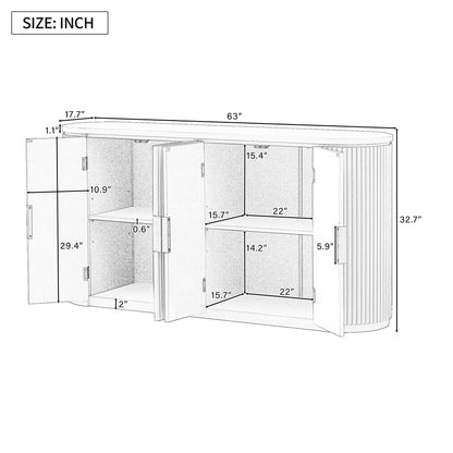 U_STYLE Vertical Striped Door Storage Cabinet with Metal Handles, Adjustable, Suitable for Study, Entryway and Living Room