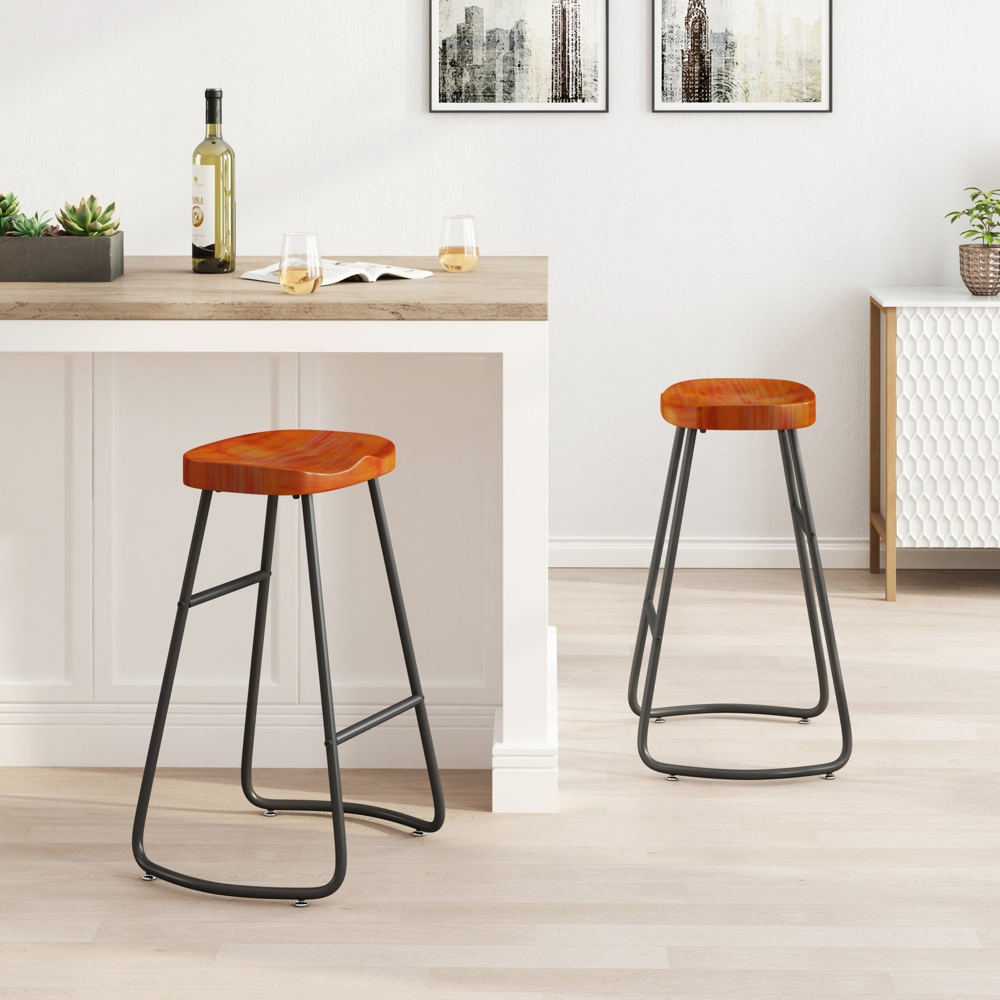 29.52" Stylish and Minimalist Bar Stools Set of 2, Counter Height Bar Stools, for Kitchen Island, Coffee Shop, Bar, Home Balcony, Brown - Groovy Boardz