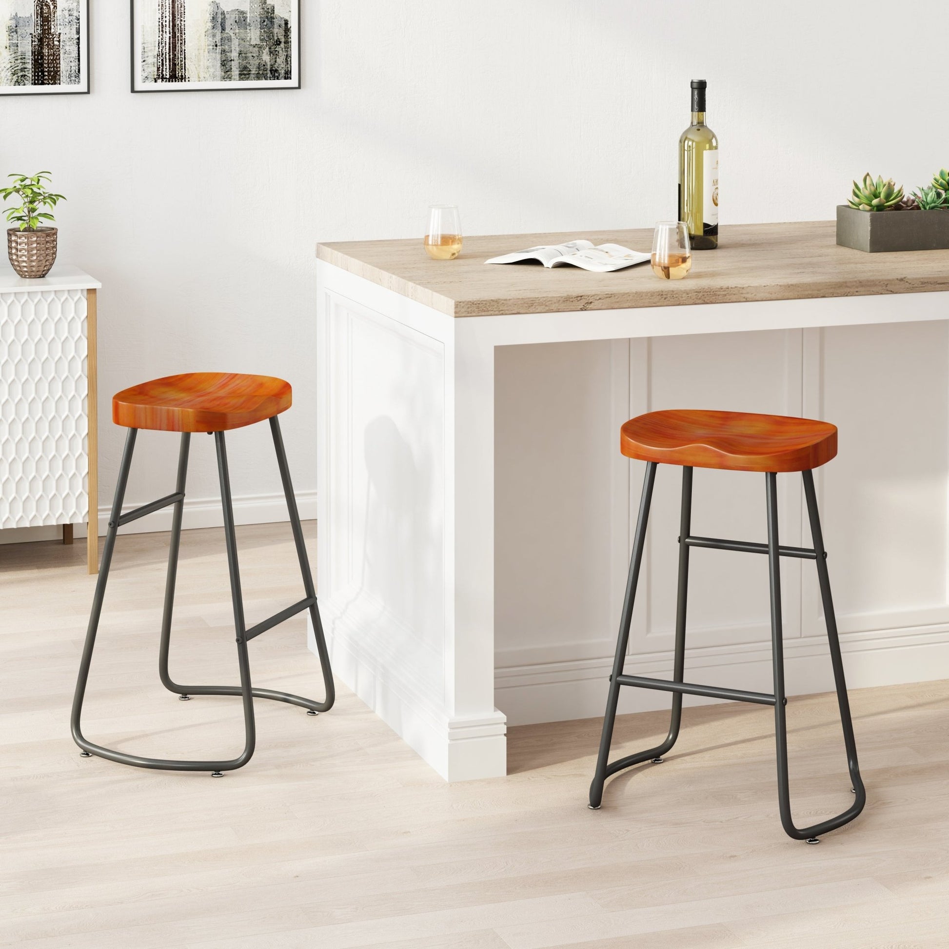 29.52" Stylish and Minimalist Bar Stools Set of 2, Counter Height Bar Stools, for Kitchen Island, Coffee Shop, Bar, Home Balcony, Brown - Groovy Boardz