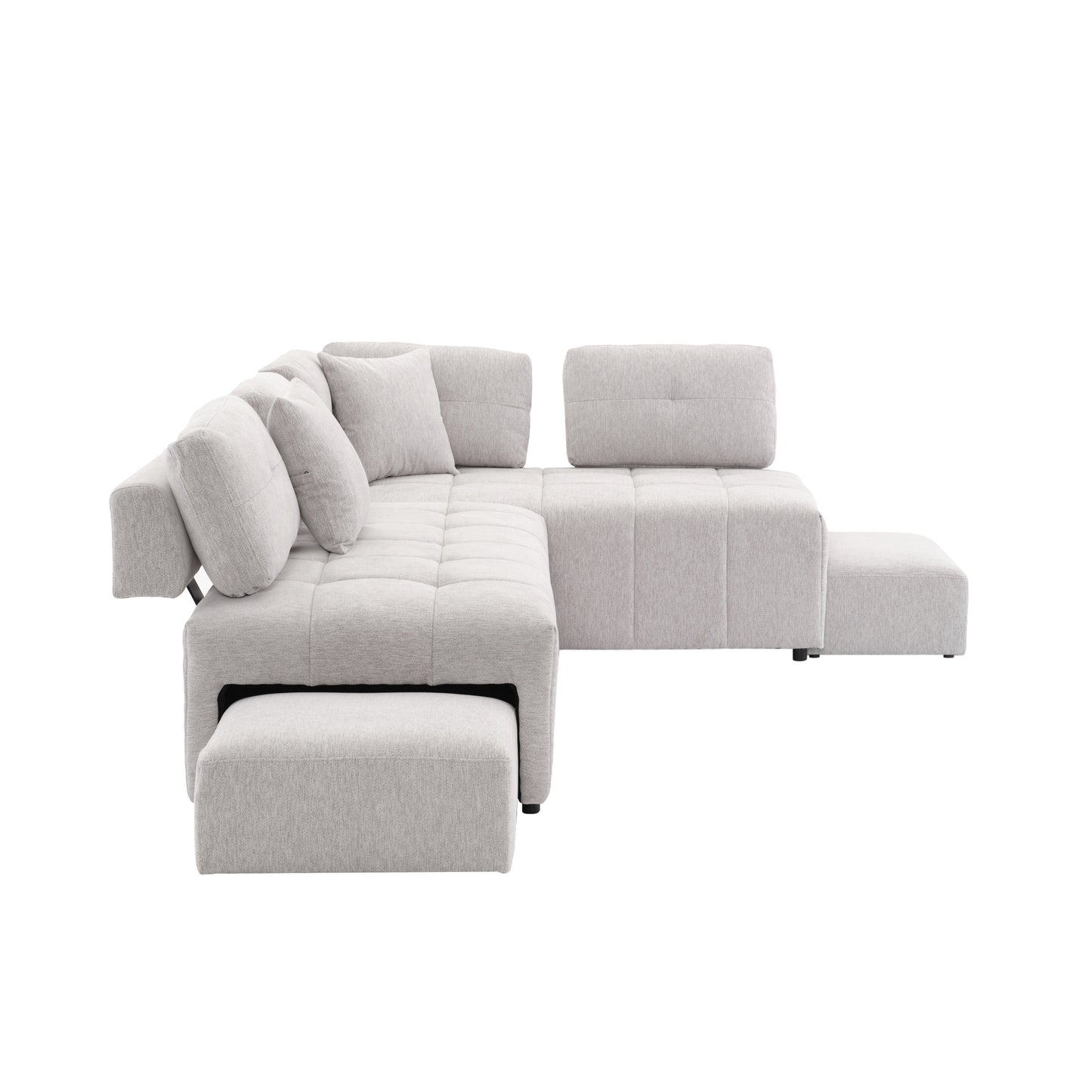 91.73" L-shaped Sofa Sectional Sofa Couch with 2 Stools and 2 Lumbar Pillows for Living Room, Light Grey