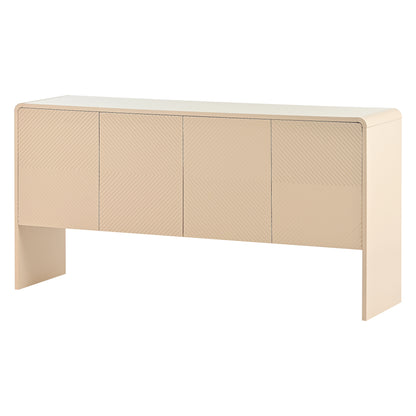 TREXM Minimalist Style 60"L Large Storage Space Sideboard Cabinet with 4 Doors and Rebound Device for Living Room and Entryway (Apricot Cream)