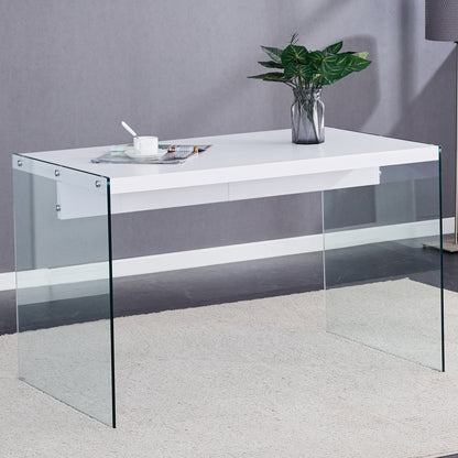 The top of the coffee table is made of MDF and white stickers, and the sides are clear tempered glass. The design is simple and elegant, and the structure is strong.