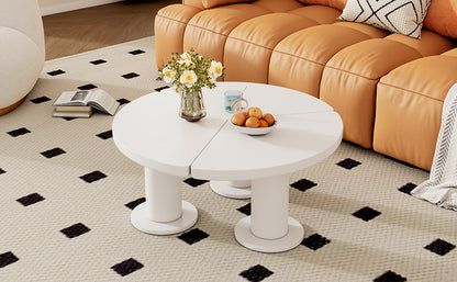 ON-TREND Φ39.4'' Easy Assembly Round Petal-Shaped Coffee Table, Cream Style Center Table with 3 Thick Legs, Minimalist Irregular End Table with Sleek Round Edges for Living Room, White