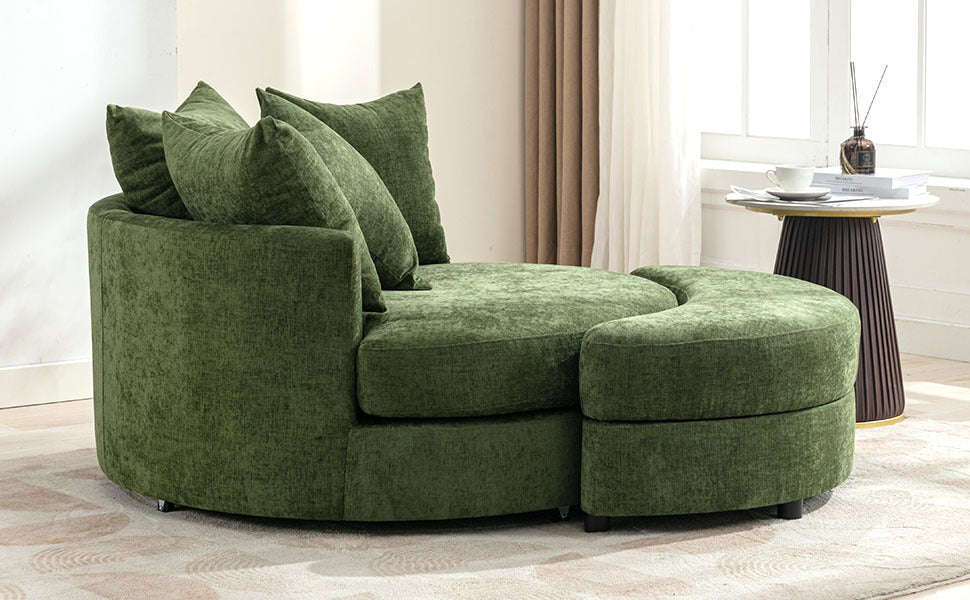 Orisfur. 360° Swivel Accent Barrel Chair with Storage Ottoman & 4 Pillows, Modern Chenille Leisure Chair Round Accent for Living Room, Green