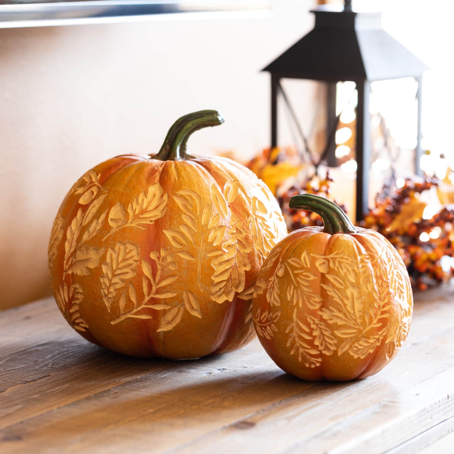 Carved Leaf Pumpkin Set