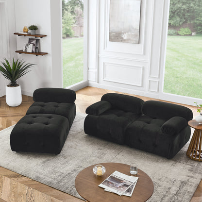 Modular Sectional Sofa, Button Tufted Designed and DIY Combination,L Shaped Couch with Reversible Ottoman, Black Velvet