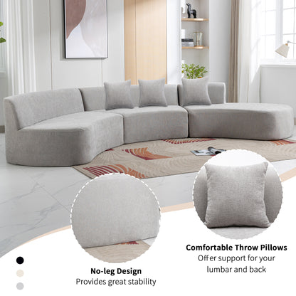 136.6" Stylish Curved sofa Sectional Sofa Chenille Fabric Sofa Couch with Three Throw Pillows for Living Room, Grey